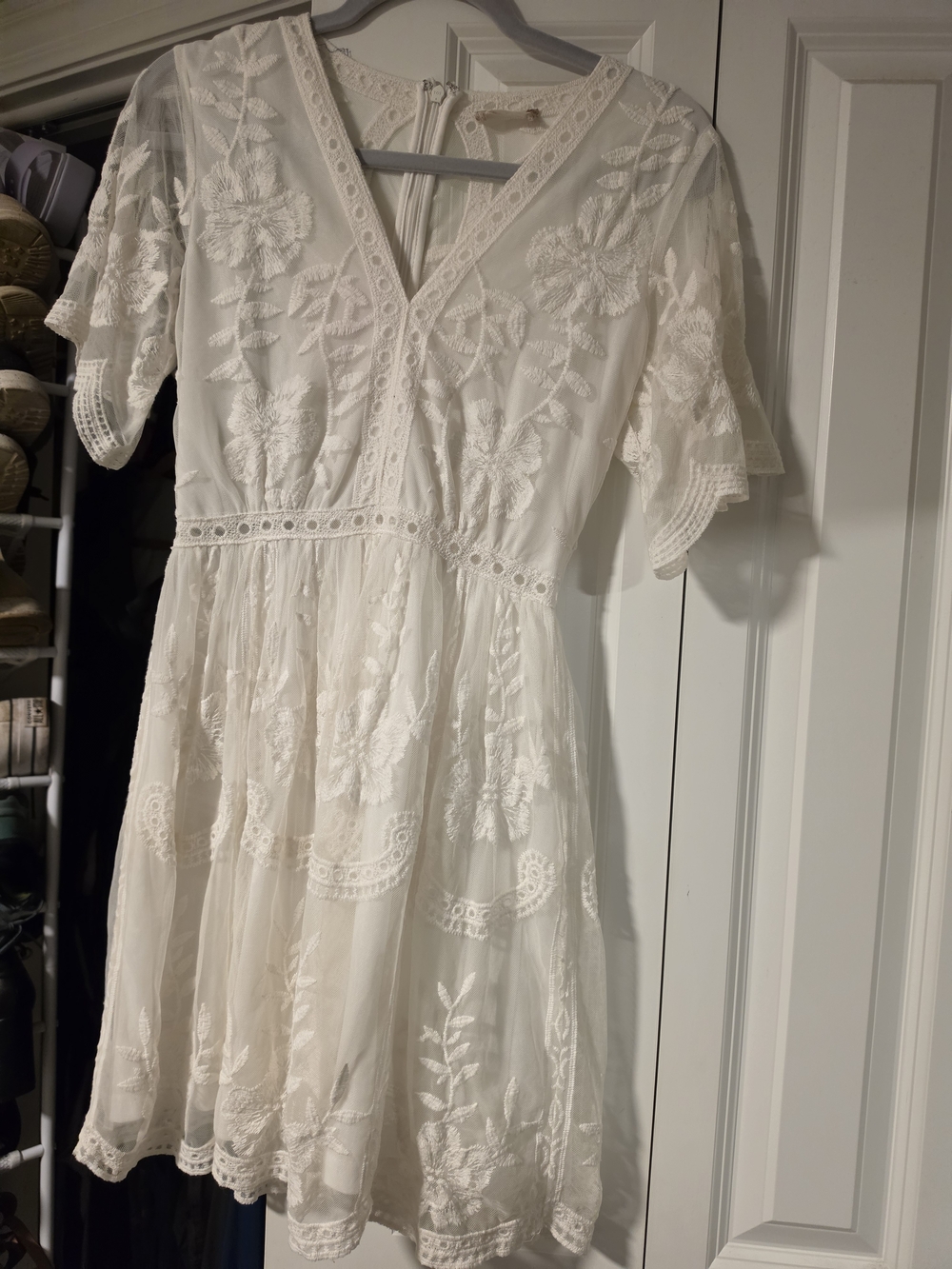 Altar'd State White Floral Lace V-Neck Mini Dress